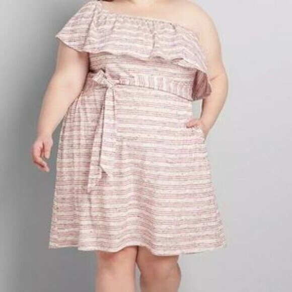 Lane Bryant Wear 4 Ways Off The Shoulder Red & Gray Stripe Dress 22/24 Plus NWT - Picture 3 of 9